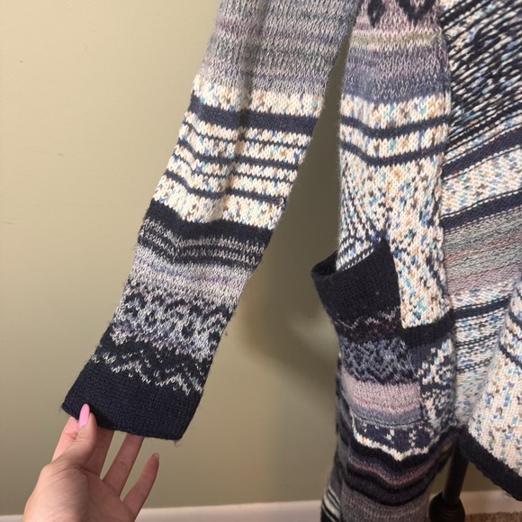 Free People Yesterday's Smile Open Cardigan Wool Alpaca Fair Isle Size Large - Picture 4 of 9